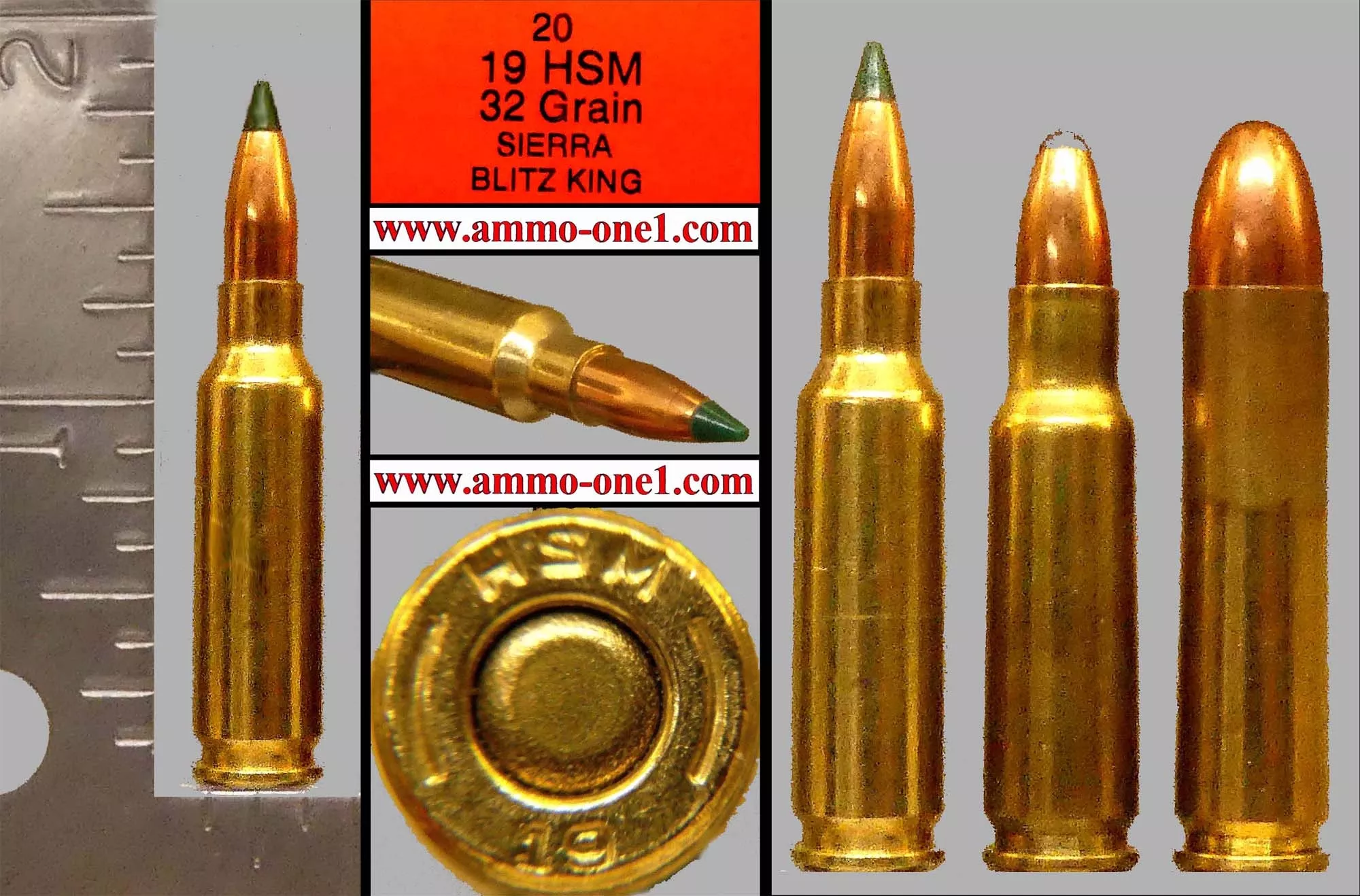 .19 HSM by HSM, 32gr Sierra Blitz King, One Cartridge not a Box. – Ammo-One1