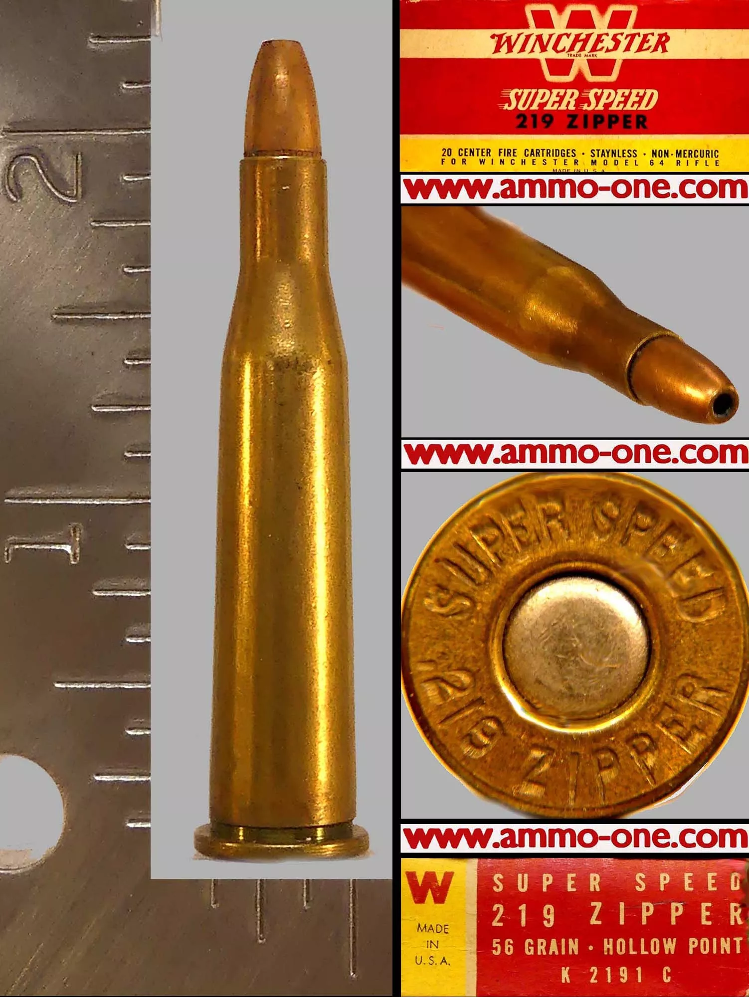 .219 Zipper by Winchester, “SUPER SPEED H/S”, JHP, One Cartridge not a Box! Sold as a collectible! SPECIAL! – Ammo-One1