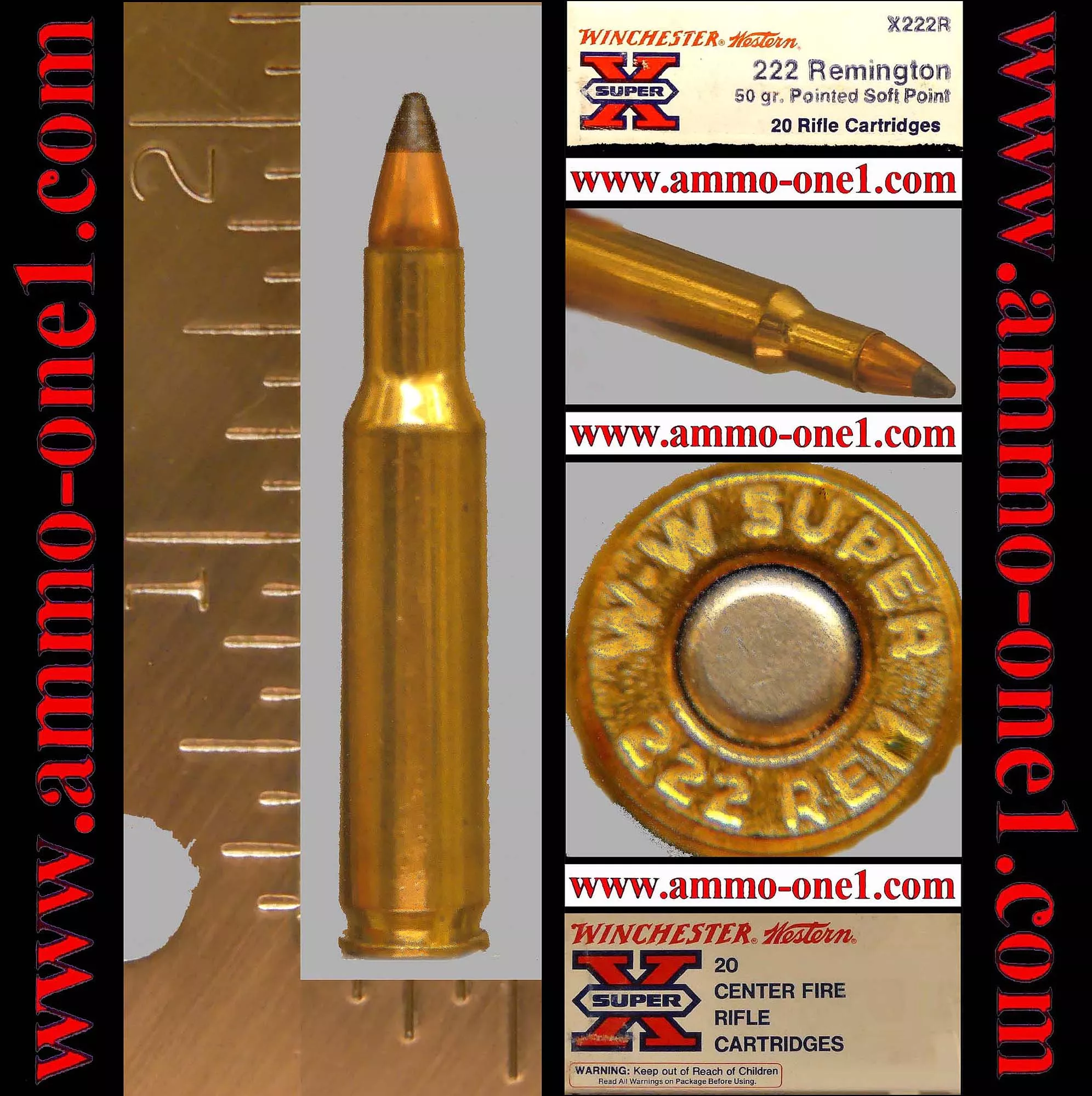 .222 Remington by Winchester, “JSP”, “W-W SUPER”H/S, Mint & Bright, One Cartridge not a Box! – Ammo-One1