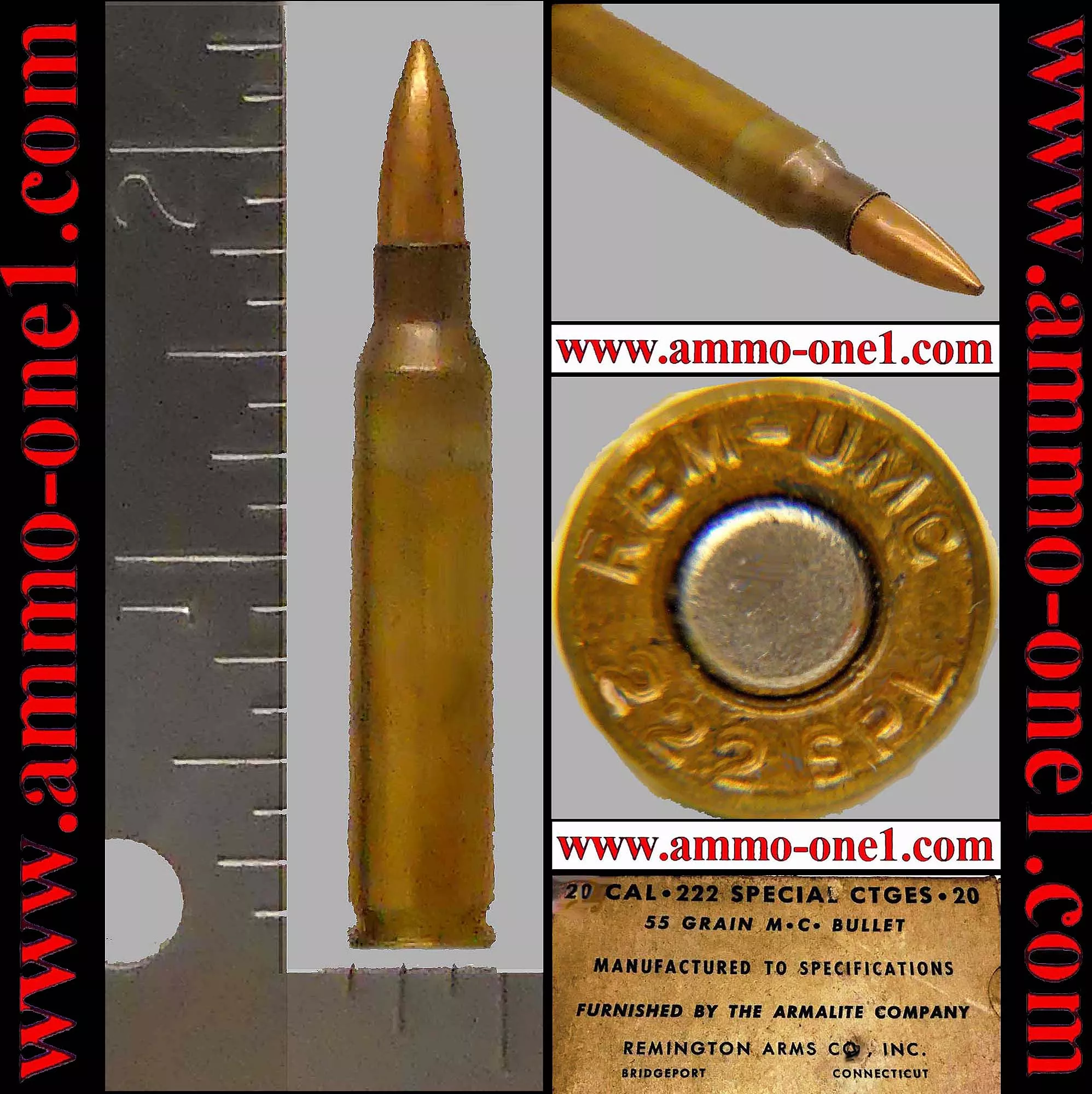 .222 Special, “REM-UMC 222 SPL” H/S, produced 1954 to 1956, Experimental for the 5.56 NATO . One Cartridge not a Box. On Sale! – Ammo-One1