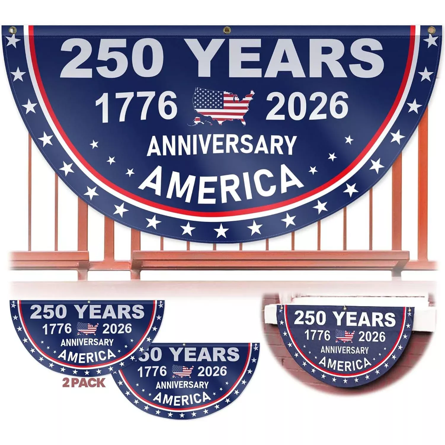 250 Years of Freedom Pleated Fan Flag 1.5x3 ft (2 Pack)