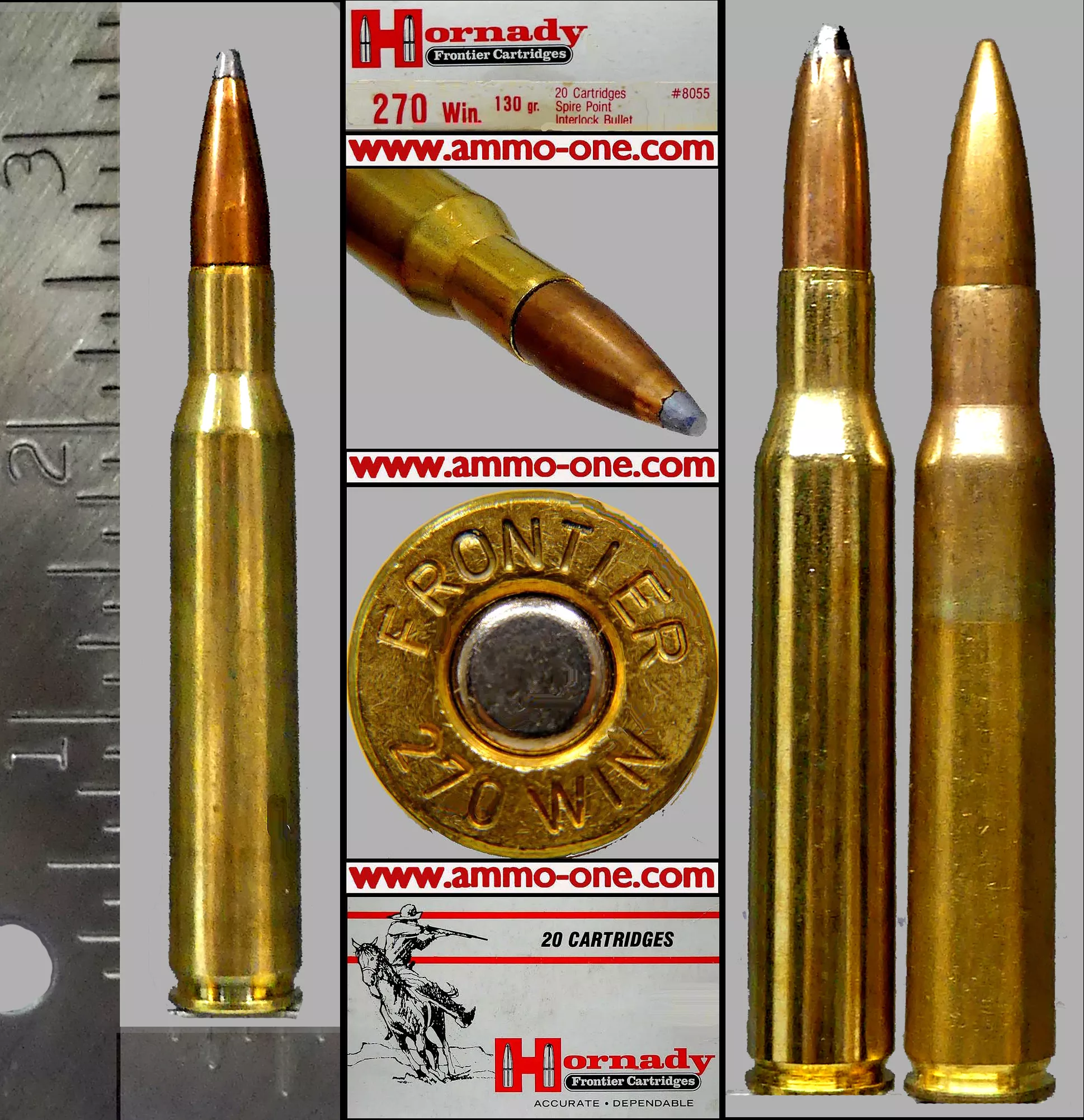 .270 Winchester, Older “Frontier” H/S by Hornady, 130 grain JSP, One Cartridge not a Box! – Ammo-One1