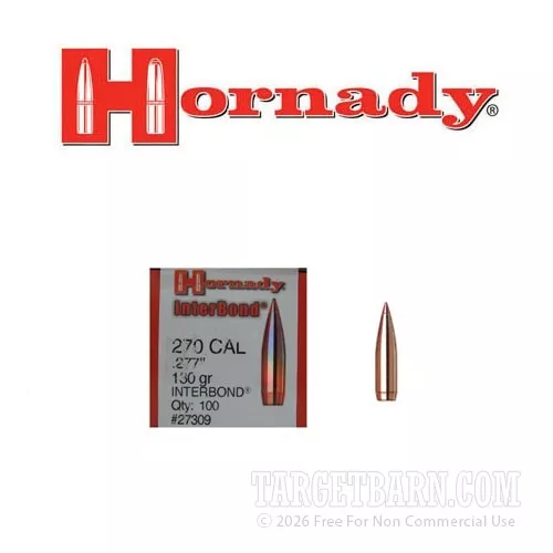 .277″ Hornady Interbond 270 Win 130 Grain PT Bullets – 100