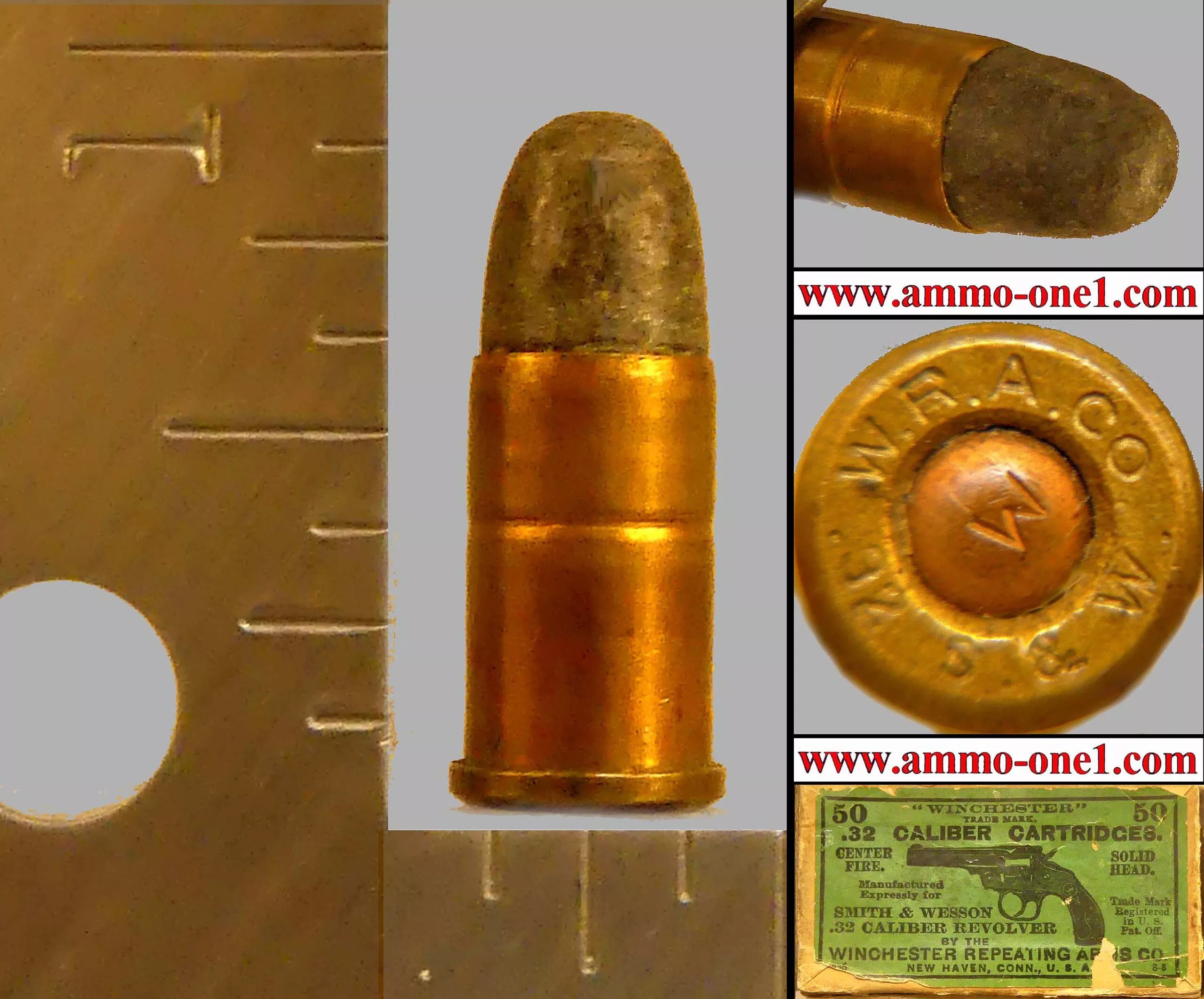 .32 Smith & Wesson Short, “W.R.A.” H/S, “W” on primer, Bullet Crimp on Case, One Cartridge not the box. – Ammo-One1
