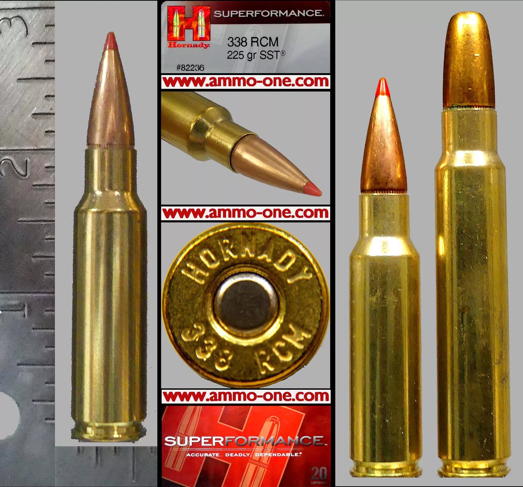 .338 *RCM* by Hornady, 225 gr. SST, One Cartridge Not a Box ! *Ruger Compact Magnum* – Ammo-One1