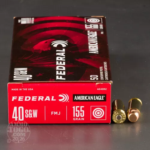 40 Smith & Wesson Ammunition for Sale. Federal 155 Grain Full Metal Jacket (FMJ) – 50 Rounds