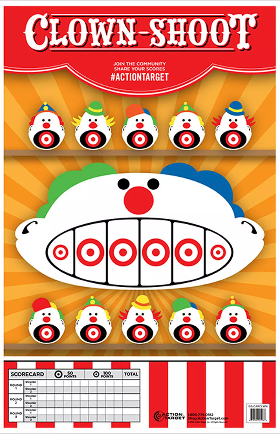 ACTION TARGET INC GS-CARCLWN-100 Action Clown-Shoot Hanging Paper 23″ x 35″ Clowns Multi 100 Per Box – White Birch Armory