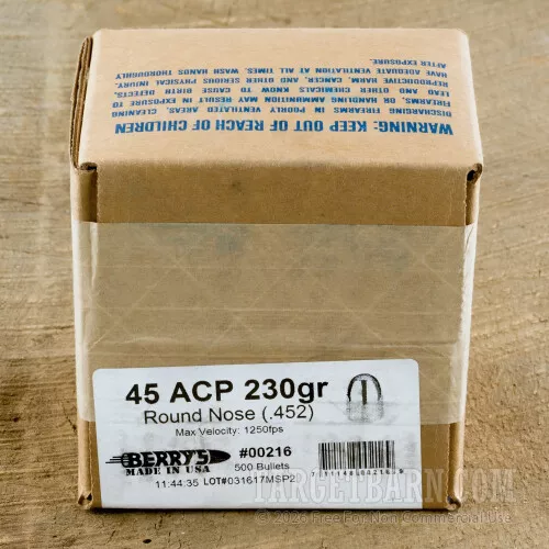 Berry’s Bullets 45 ACP 230 gr RN DS In Stock (500)