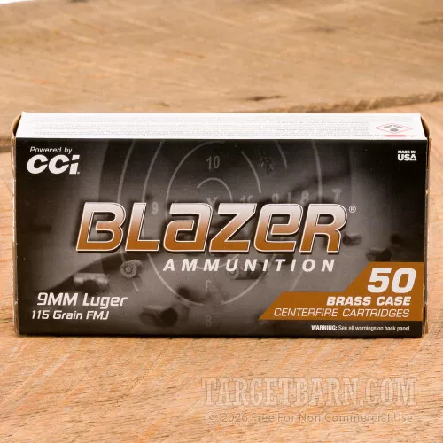 Blazer Brass 9mm Luger 115 Grain FMJ – (50 Rounds)