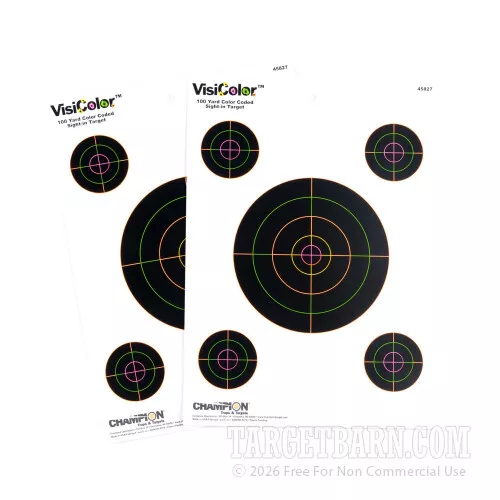 Champion VisiColor Targets – One 8 Inch and Four 3 Inch Reactive Bullseyes for Sale – 10 Count