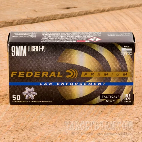 Federal Premium Law Enforcement 9mm Luger 124 Grain +P HST JHP – 50 Rounds