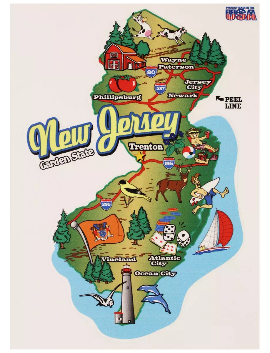 New Jersey State Map Die Cut Sticker