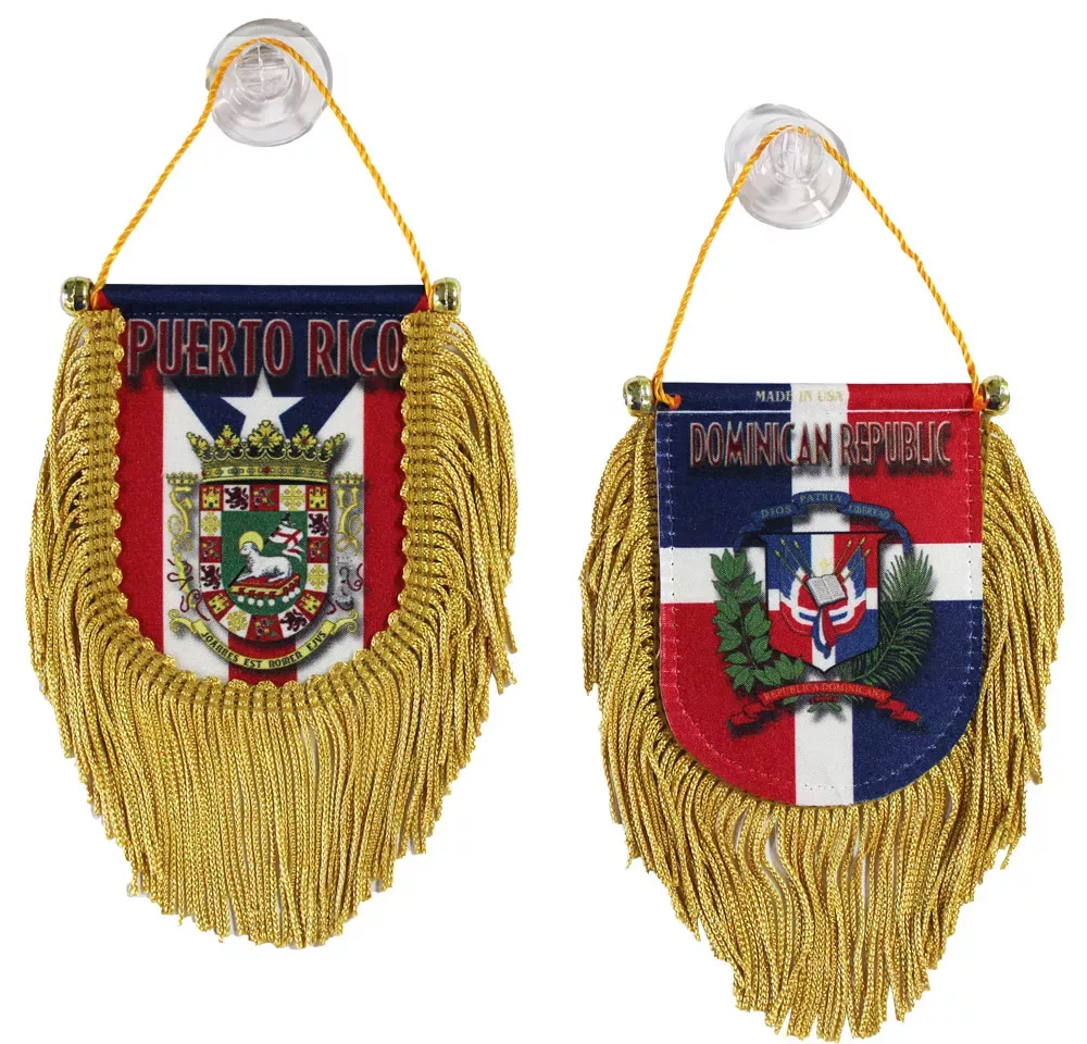 Puerto Rico-Dominican Republic – Double Sided Window Hanging Flag (Shield)