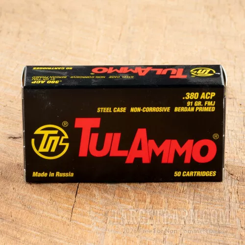 Tula Ammo 380 ACP 91 Grain FMJ – 50 Rounds