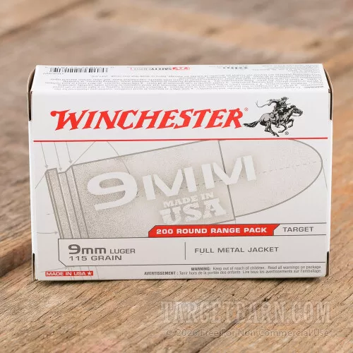 Winchester 9mm Luger 115 Grain FMJ Cartridges – 200