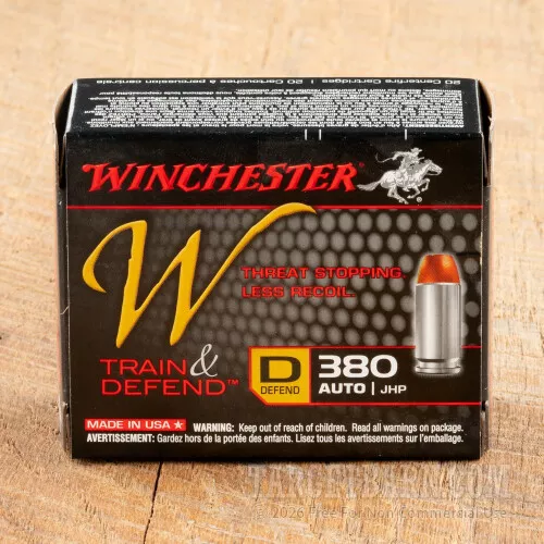 Winchester Train & Defend 380 Auto 95 Grain JHP – 20 Rounds
