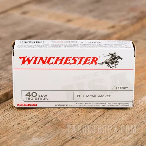 Winchester USA 40 S&W 180 Grain FMJ Cartridges – 50